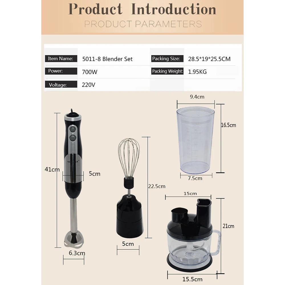 Hand Blender 8-in-1, Multi-function Electric Blender and Milk Frother for Shakes, Purees and Smoothies