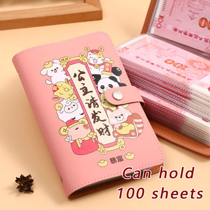 Large Capacity Cash Savings Book Soft Leather Fabri Family Finance Plan Book Bookkeeping Cash Storage Bag