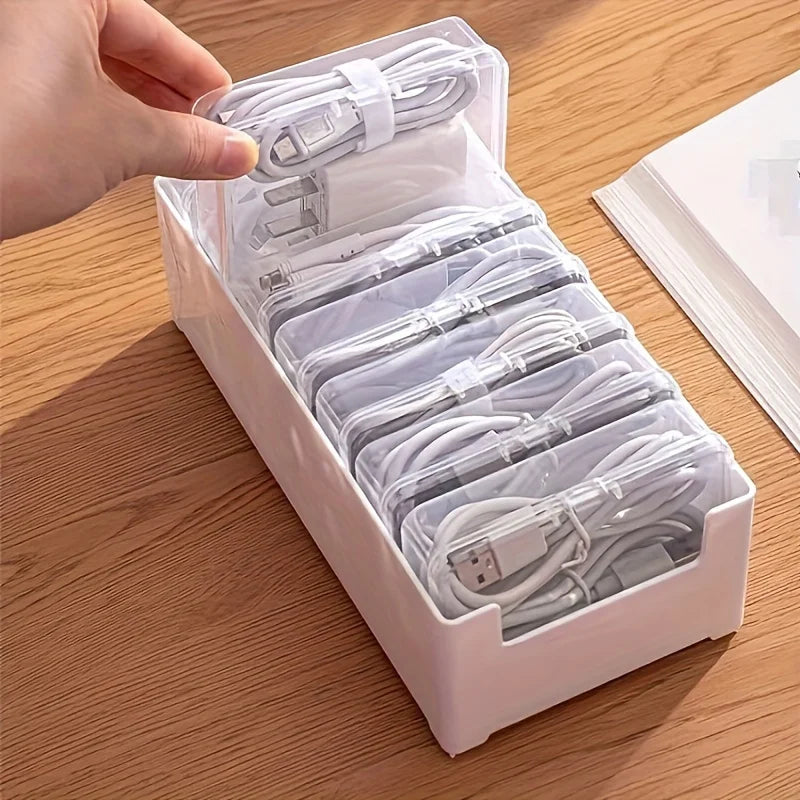 Plastic Cable Organizer Box Set with 7 Clear Storage Trunks - Non-Waterproof, Multipurpose Desktop Cord Management