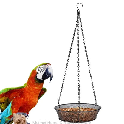 H7BF Hanging Bird Feeder Tray Metal Mesh Seed Dish Feeders Outside Platform Garden Decoration Backyard Attracting Birds