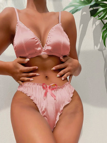 Women's Erotic Lingerie Suit Bowknot Sexy Wire Free Lingerie Underwear Two Piece Female White Set Set Sexy Lingerie Woman's Bra