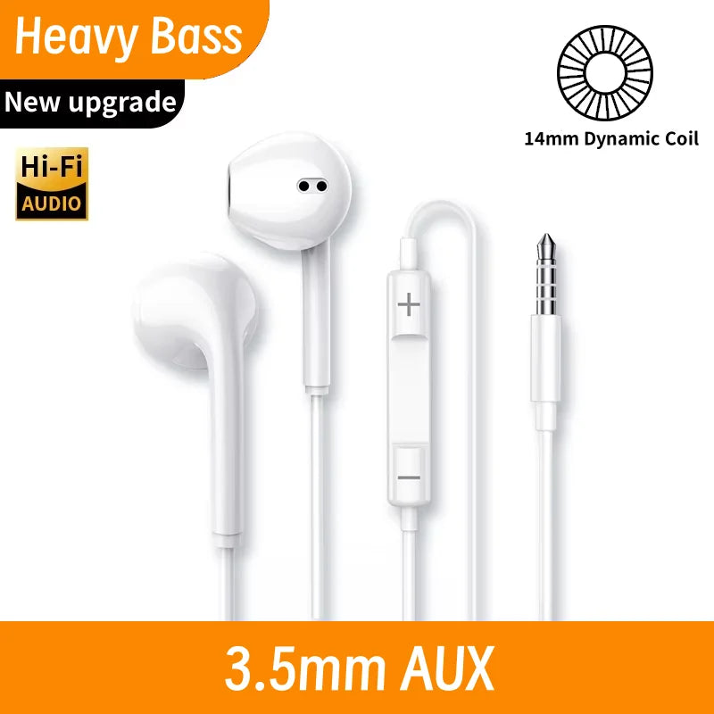 Type C Wired Headphones For Xiaomi 15 14 13 12 11 Redmi Phone 3.5MM Earphone For Huawei Samsung Earbuds Laptop With HD Mic