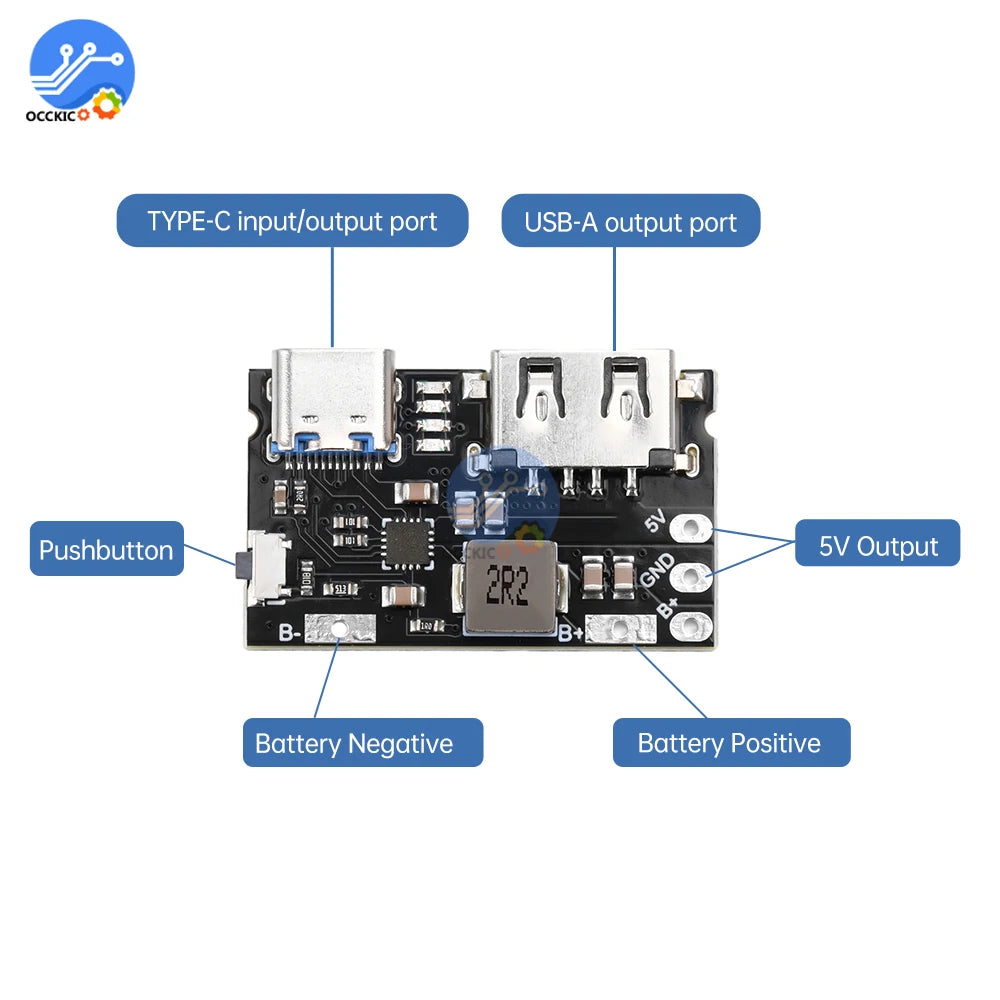 5V TYPE C + USB A 2.4A Charger Discharger Module Single Lithium Battery Charger Board Supports Charging And Discharging