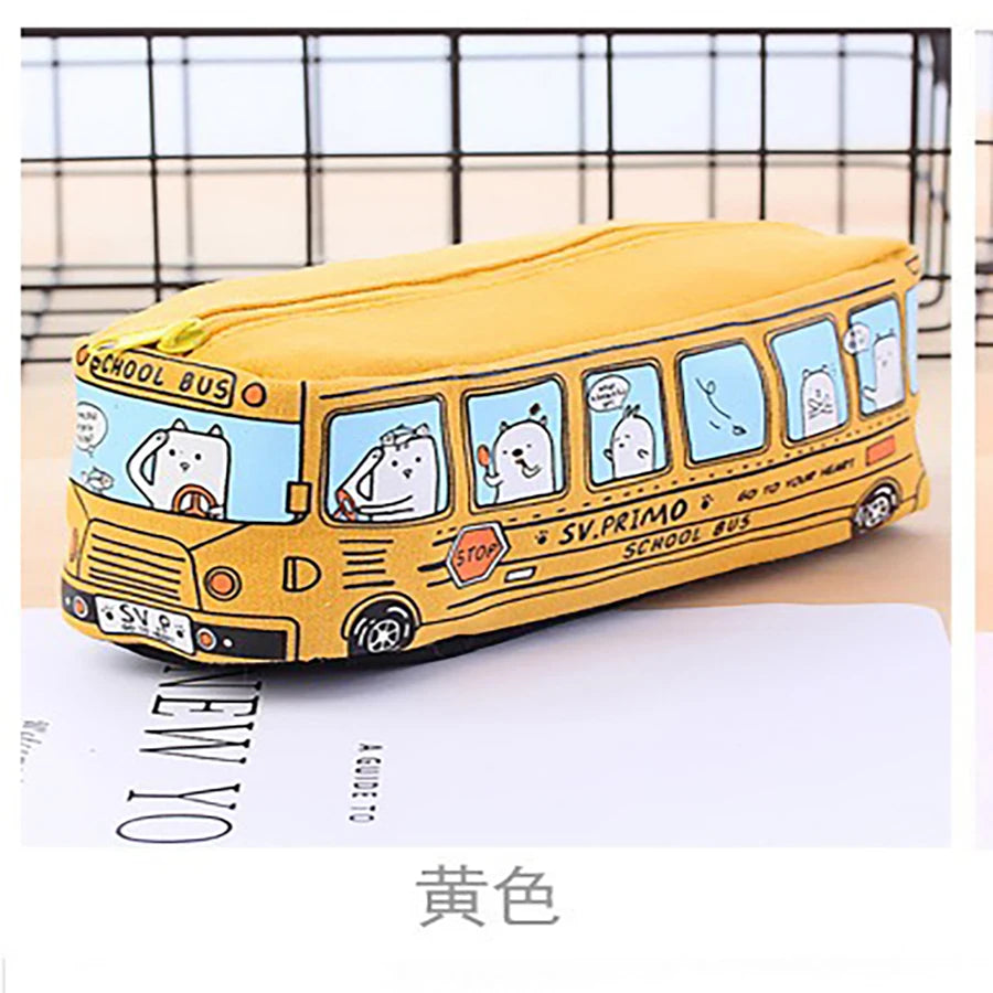 1PCS Creative Large Capacity Student Bus Cartoon Car Pencil Bag Office Culture and Educational Supplies