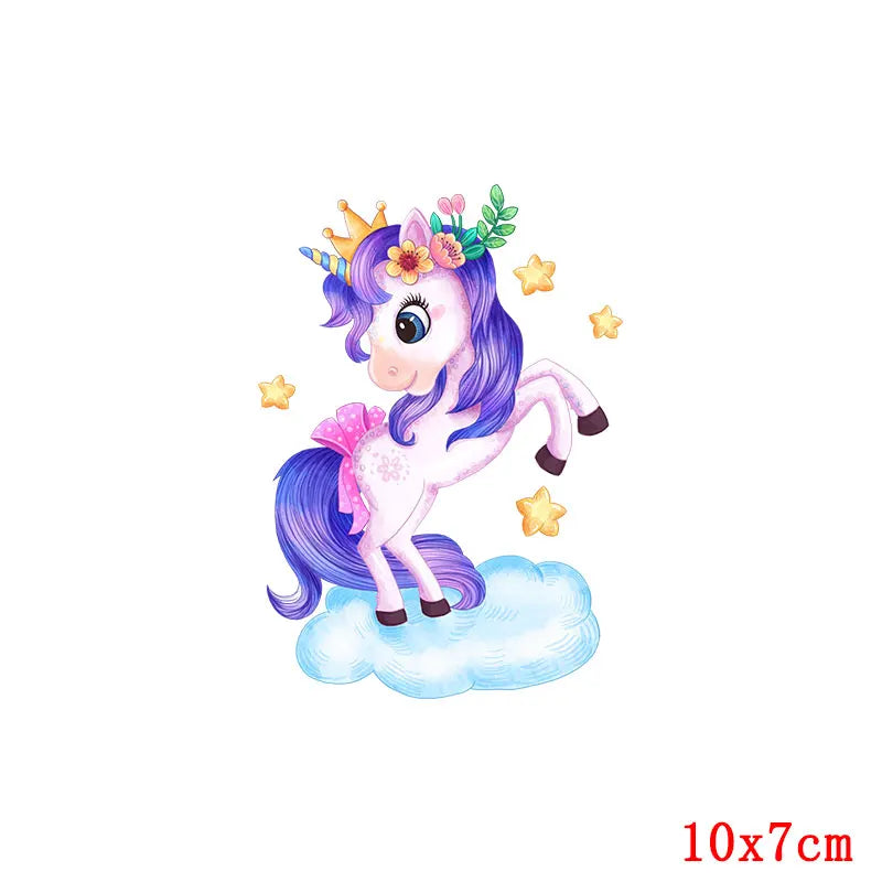 Rainbown Unicorn Heat Thermal Transfer For Clothes Cute Cartoon Iron-On Transfers Sticker On Babys Clothes DIY Aniaml Applique