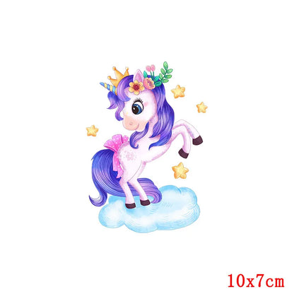 Rainbown Unicorn Heat Thermal Transfer For Clothes Cute Cartoon Iron-On Transfers Sticker On Babys Clothes DIY Aniaml Applique