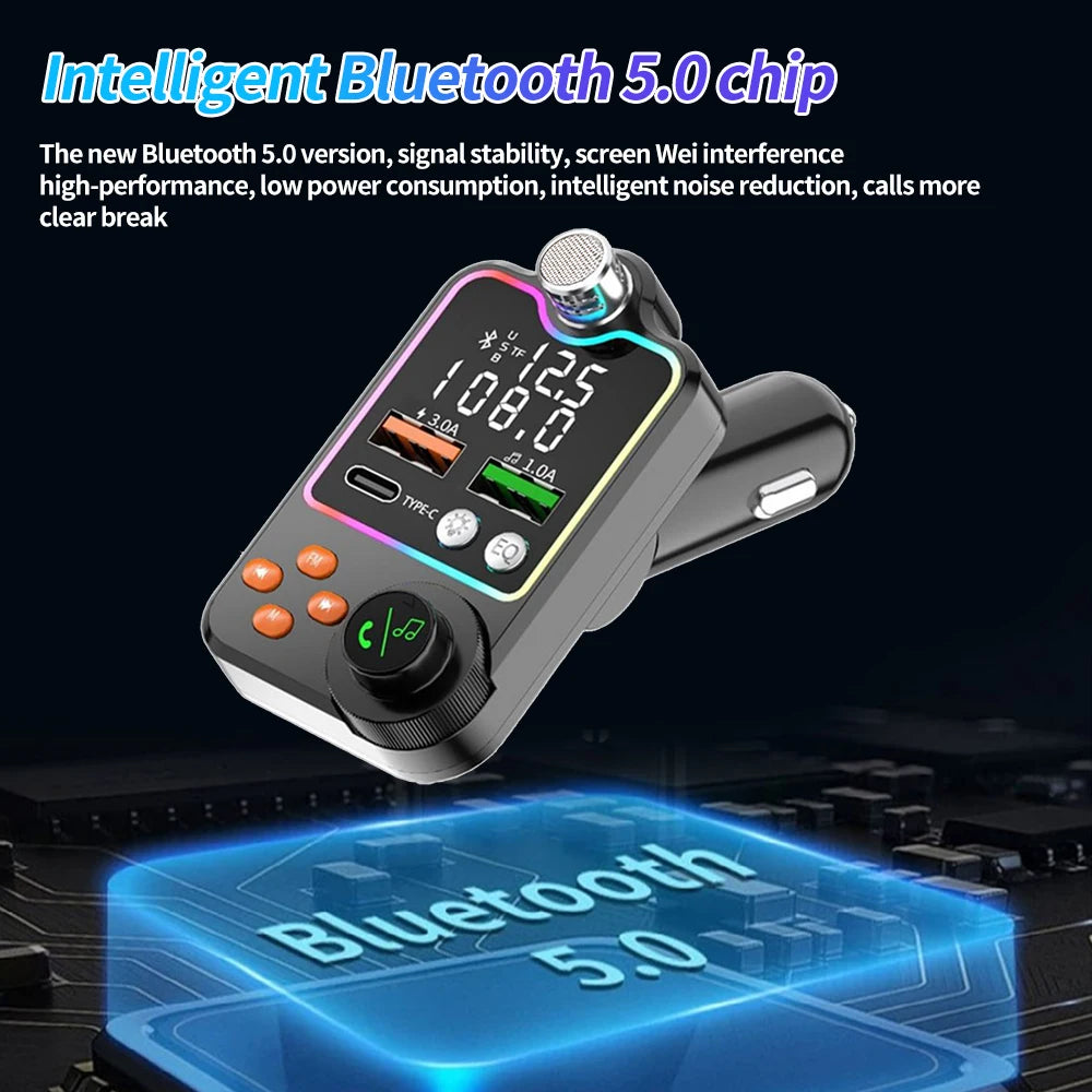 Bluetooth 5.0 Car FM Transmitter Dual USB Car Charger PD Type-C Fast Charging Wireless Handsfree Call Audio Receiver MP3 Player
