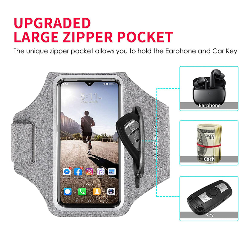 HAISSKY Zipper Pocket Running Sports Armband For iPhone 16 15 14 13 12 11 Pro Max 15 Plus Belt On Hand Phone Brassard Bags