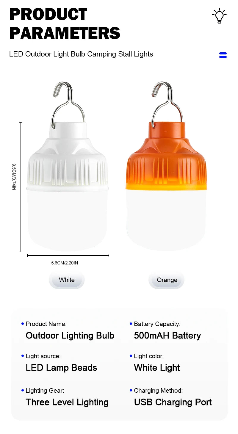 Outdoor USB Rechargeable LED Lamp Bulbs High Brightness Emergency Light Hook Up Camping Fishing Portable Lantern Night Lights