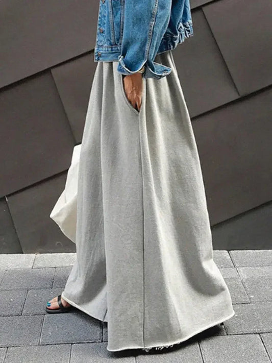 UOOZEE 2025 New Women Palazzo Pants Black Grey Color Spring Summer Fashion Casual High Waisted Wide Leg Trousers Bottoms