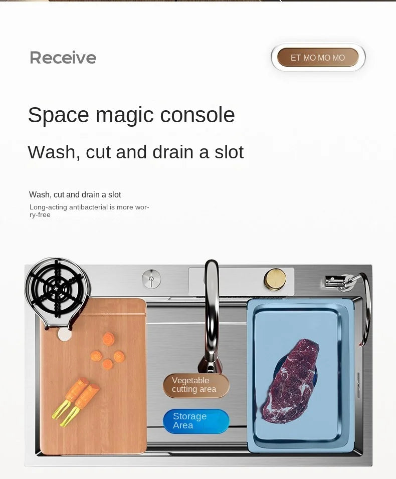 Nano 304 Stainless Steel Sink Waterfall Large Single Slot Kitchen Sink Vegetable Sink Stainless Steel Sink Household Sink