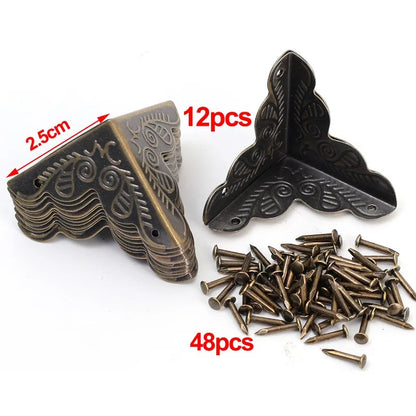 Carved Wooden Boxes Corner Protector Metal Edge Corners Guard Cover with Screws Wood Case Furniture Dresser Table Decoration