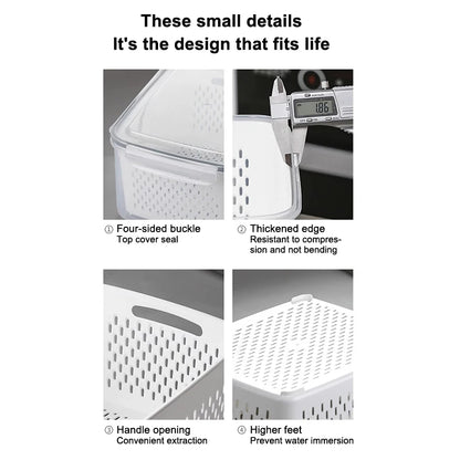Fresh Vegetable Fruit Boxes Drain Basket Storage Containers Refrigerator Storage Box Fridge Organizer Pantry Kitchen Organizer