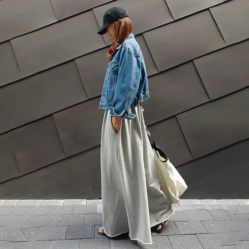 UOOZEE 2025 New Women Palazzo Pants Black Grey Color Spring Summer Fashion Casual High Waisted Wide Leg Trousers Bottoms