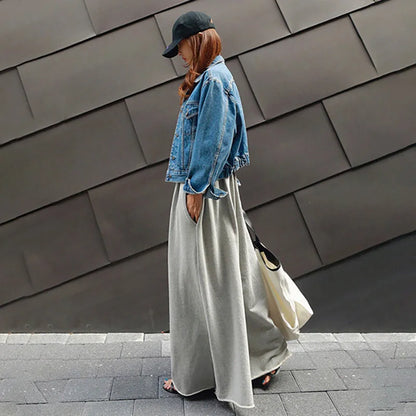 UOOZEE 2025 New Women Palazzo Pants Black Grey Color Spring Summer Fashion Casual High Waisted Wide Leg Trousers Bottoms