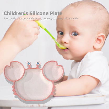 Baby Bowls Plates Spoons Silicone Suction Feeding Food Tableware BPA Free Non-Slip Baby Dishes Crab Food Feeding Bowl for Kids