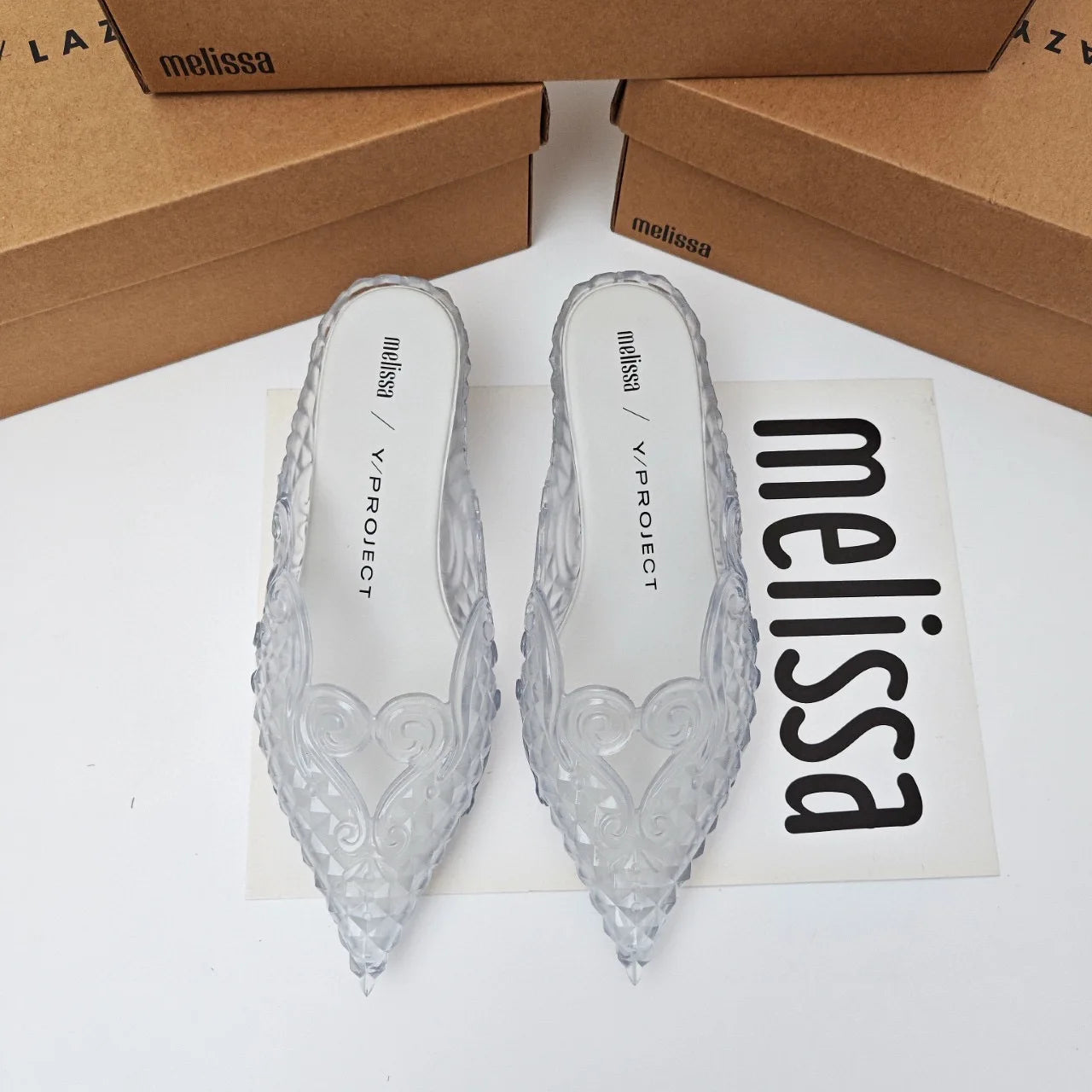 Women Sandals 2025 Spring Melissa Woman Slingback Shoes Fashion Ladies High Heels Elegant Med Heel Pointed Toe Slip on Sandal