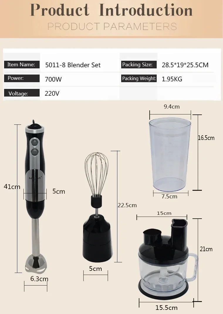 Houselin Immersion Blender Handheld Hand Blender 700W, Blender with Chopper for Baby Food and Smoothies