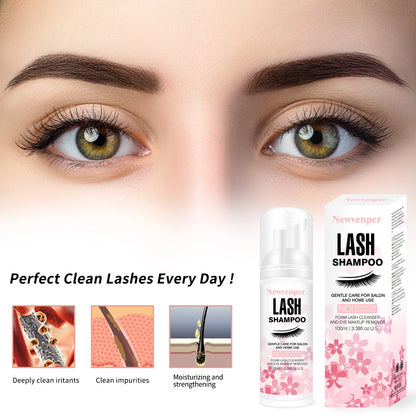 Lash Shampoo for Eyelash 100ML + Brush & Mascara Wand Eyelid Foaming Cleansing, Extension Cleanser Remover,Makeup Remover