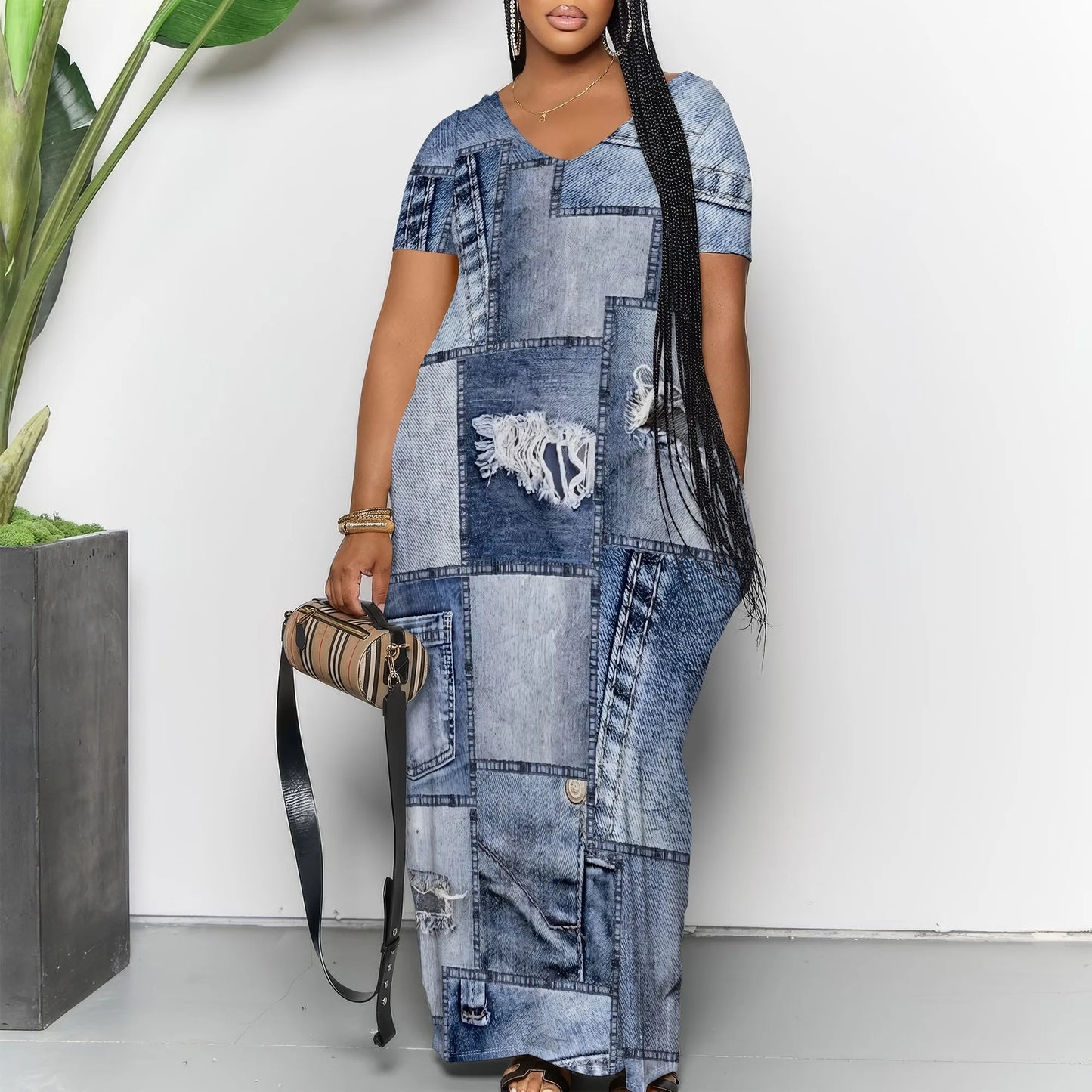 Women's Casual Maxi Dresses Summer Suspender Beach Dress Sundress with Pockets