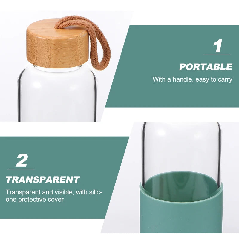 Outdoor Glass Cup Mini Water Bottles Student Water Bottles Portable Water Cup Drinking Cup With Bamboo Cover