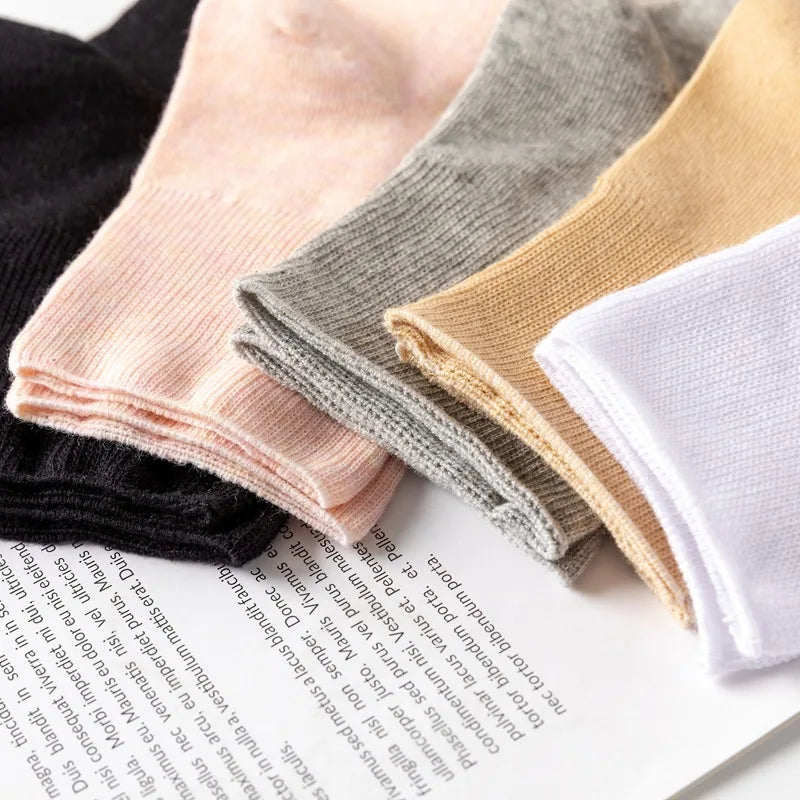 5 Pairs Diabetic Non Binding Socks for Women Pregnant Woman Elderly Long Socks Comfortable Breathable Black White Socks Women