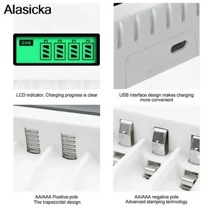Battery Charger 4-slot Charger for Charging 1-4 Batteries Smart Charger with LCD for AA/AAA NiCd NiMh Rechargeable Batteries