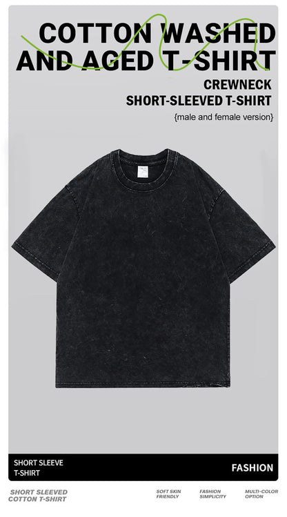 Vintage Water Washing T Shirts Wow Wow Fun Black Cat Tops Casual Hip Hop Short Sleeve Men Women Clothing Cotton Couple Tops