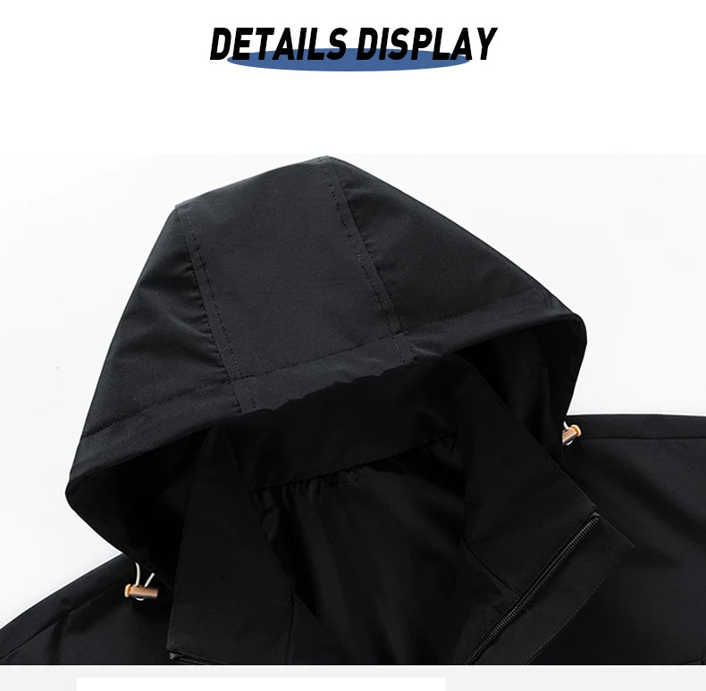 Large Size Jacket Men's Spring Autumn Multi-pocket Loose Workwear Jacket Hooded Youth Trendy Tops Mens Clothes 8XL 9XL