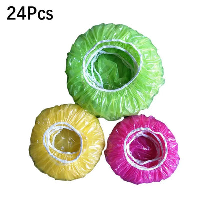 24Pcs Reusable Food Cover Plastic Wrap Elastic Food Lids For Fruit Bowls Cups Caps Storage Kitchen Fresh Keeping Saver Bags N8J9