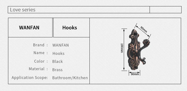 Robe Hooks European Style Brass Black Hangers For Clothes Towel Rack Clothes Hook Home Decoration Bathroom Hardware Set WF-88801