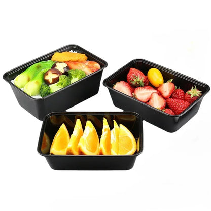 10PCS Black Plastic Disposable Food Containers with Lids - Ideal for Salads, Sandwiches, and Kitchen Fridge Storage
