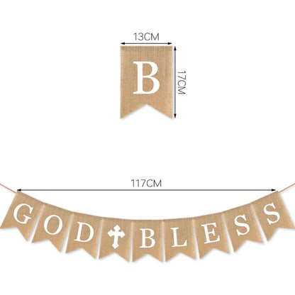 3PCS Communion Party Banner God Bless Baptism Christening Rustic Burlap Garland Banners For Wedding Baby Shower Decoration