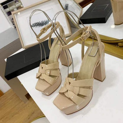 Fashion Women's Sandals Brand Luxury Women's Shoes Elegant Party High Heels Leather Waterproof Office Shoes Sexy Dating Shoes