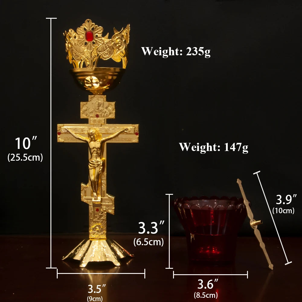 Orthodox Cross Candlestick Jesus Candlestick Zinc Alloy Candlestick Zinc Alloy Candlestick Glass Church Supplies Home Decoration