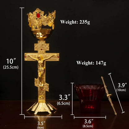 Orthodox Cross Candlestick Jesus Candlestick Zinc Alloy Candlestick Zinc Alloy Candlestick Glass Church Supplies Home Decoration