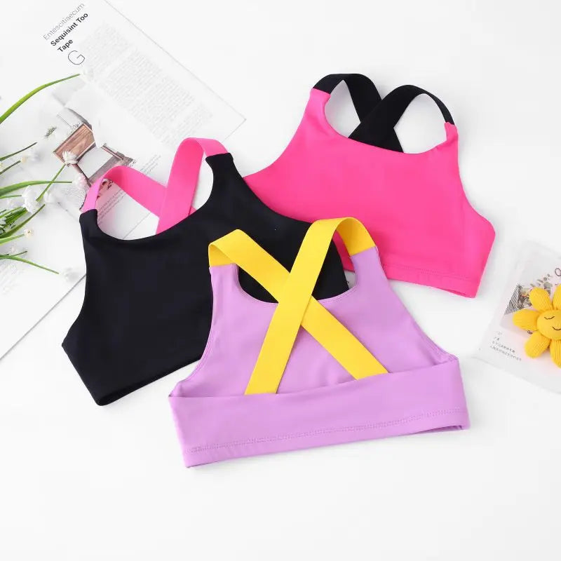 Children's Sports Tank Top Underwear Girls Cross Back Sports Bra 5-12 Years Old Children Running Sports Underwear