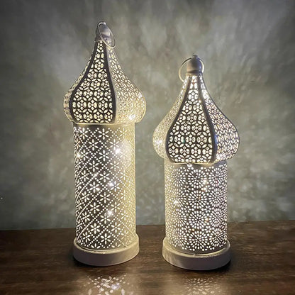 New Moroccan White Hollow Led Wind Lamp Wrought Iron Lantern Home Bedroom Living Room Atmospheres Decorative Lamp Ornaments