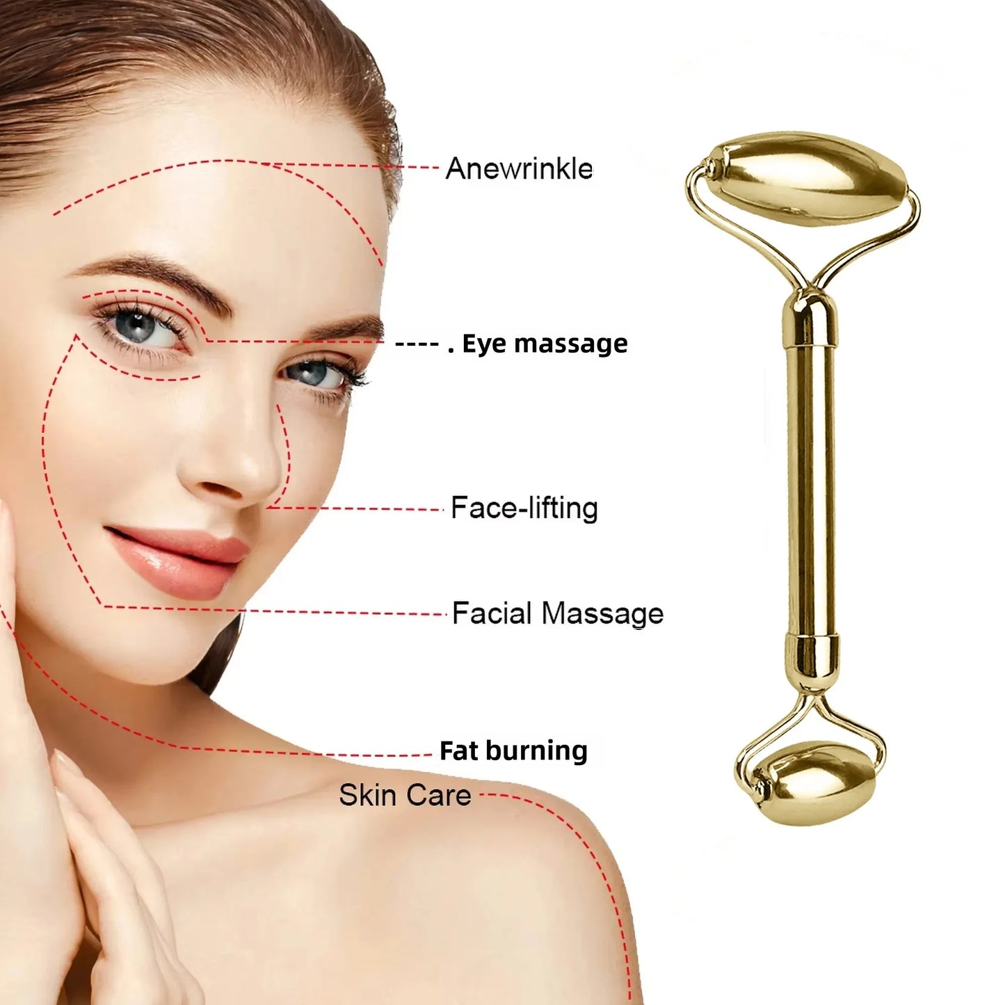 Bronze Facial Roller Massager Lifting Skin Tightening Face Beauty Tool