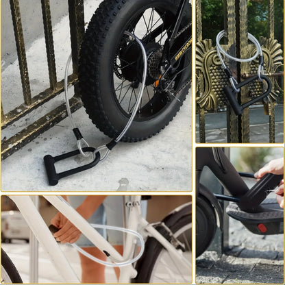 Bike Lock Heavy Duty Anti Theft Bike U Lock with Security Steel Cable Shackle Bicycle U-Locks with Key & Sturdy Mounting Bracket
