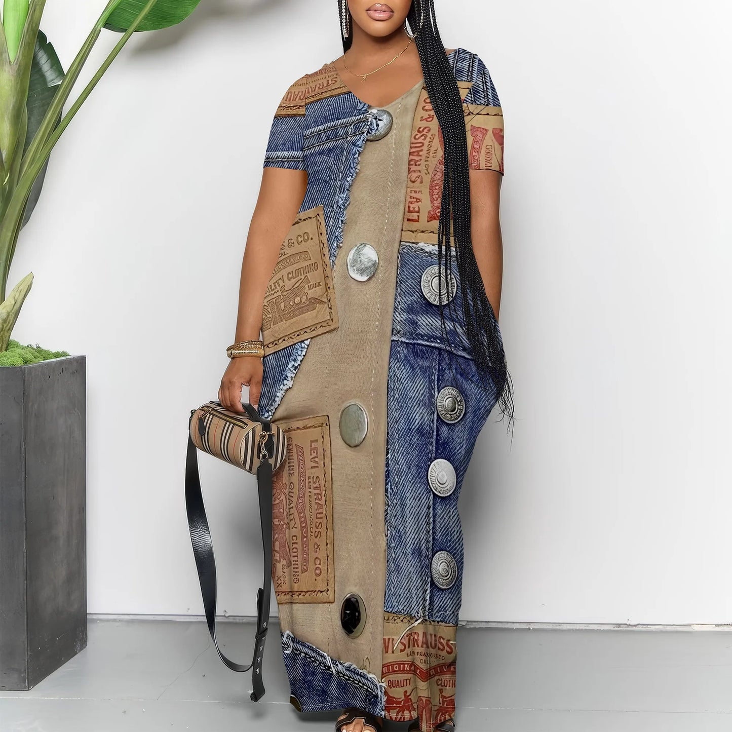 Women's Casual Maxi Dresses Summer Suspender Beach Dress Sundress with Pockets