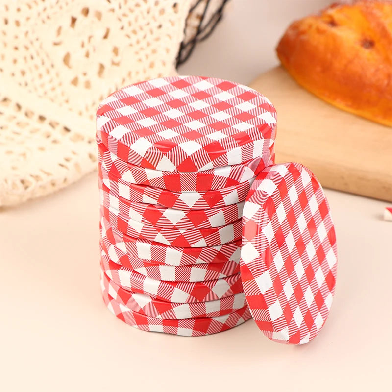 10 Pcs Colorful Lattice Jam Jars Lids Wide Mouth Screw Lids Storage Caps For Jars Glass Round Storage Cover
