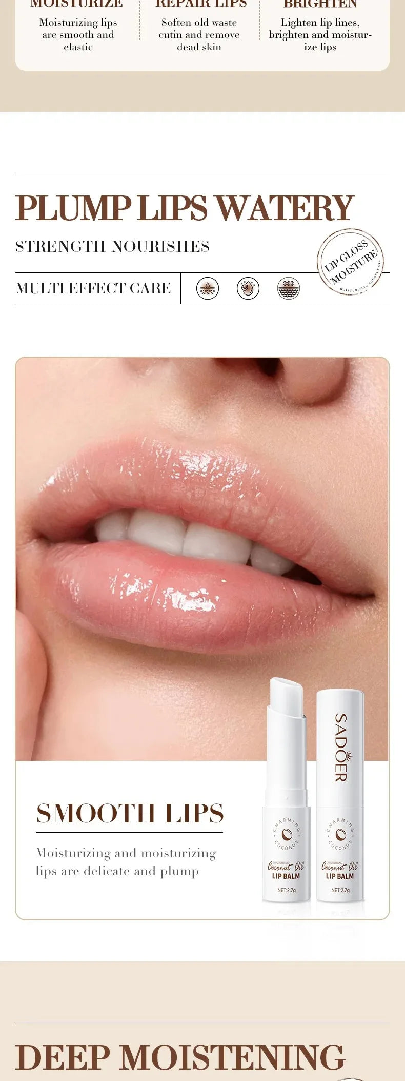 Coconut Moisturizing Lip Balm Anti-Dry Hydrating Removing Lip Wrinkles Dead Skin Lip Care Lasting Nourishment for Men Women