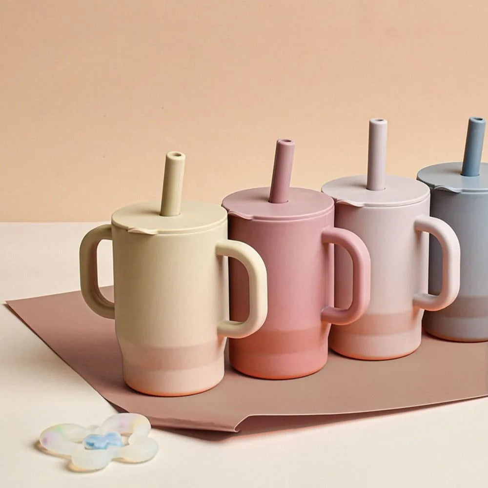 Portable Food Grade Silicone Baby Sippy Cups 180ml Heat-resistant Feeding Cup BPA Free Drop-proof Baby Straw Cup Snack