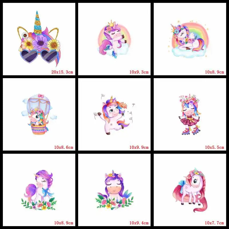 Rainbown Unicorn Heat Thermal Transfer For Clothes Cute Cartoon Iron-On Transfers Sticker On Babys Clothes DIY Aniaml Applique