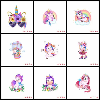 Rainbown Unicorn Heat Thermal Transfer For Clothes Cute Cartoon Iron-On Transfers Sticker On Babys Clothes DIY Aniaml Applique