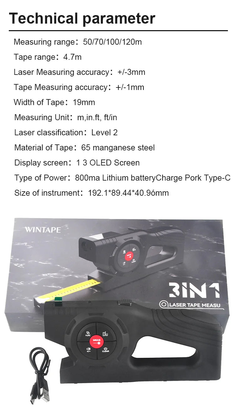 wintape digital display laser distance meter laser tape measure three-in-one intelligent digital measuring ruler