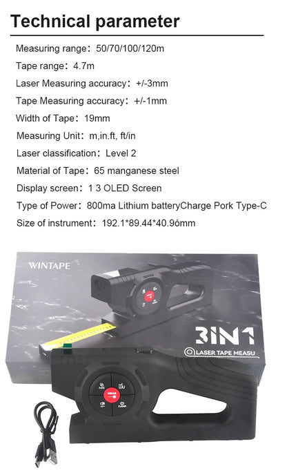 wintape digital display laser distance meter laser tape measure three-in-one intelligent digital measuring ruler