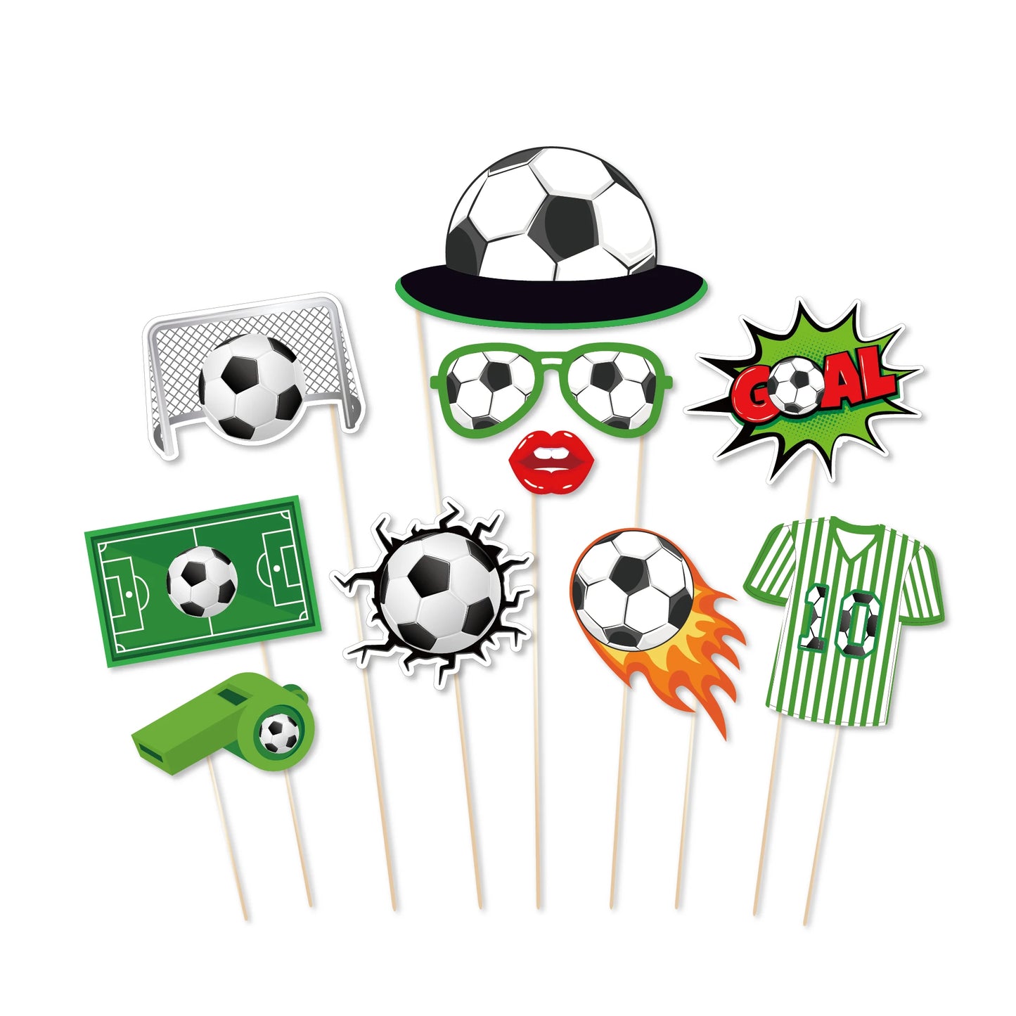 25X Soccer Game Football Sports Photo Shoot Props Supplies Party Funny DIY Glasses Lips Photo Booth Prop Birthday Backdrop Decor