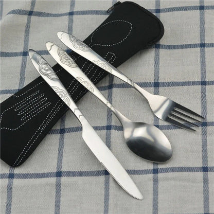 Picnic Set Tableware Washable with Zipper Travel Cutlery Kit Case Portable Pouch for Dinner Household Tool Travel Camping Spoon